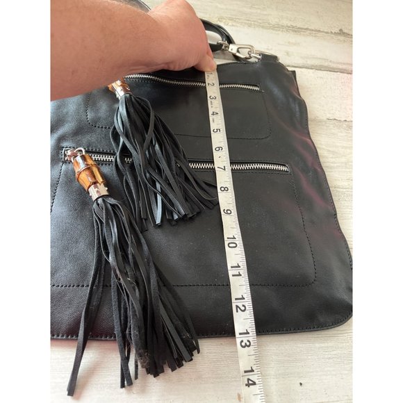 Sorial New York large adjustable strap black shoulder bag with zippers on front. - Picture 7 of 8